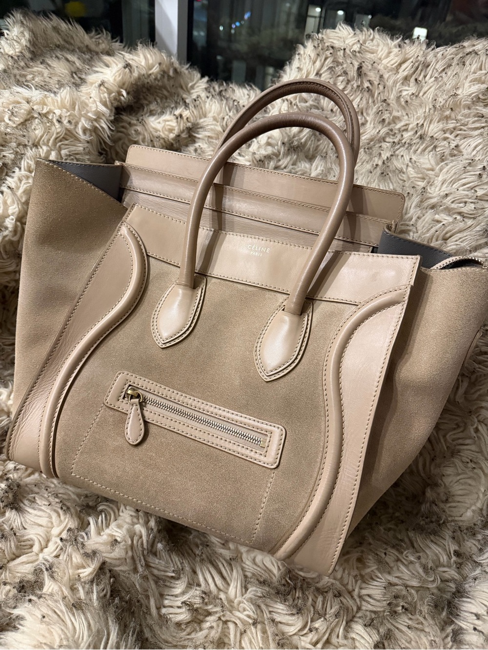 Celine Beige Suede & Leather Tote Bag